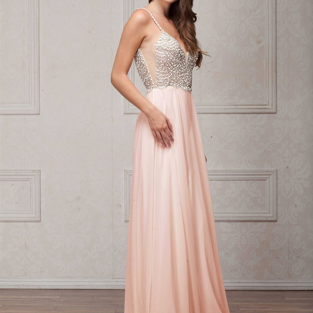 Blush Illusion Neckline Prom Long Dress
